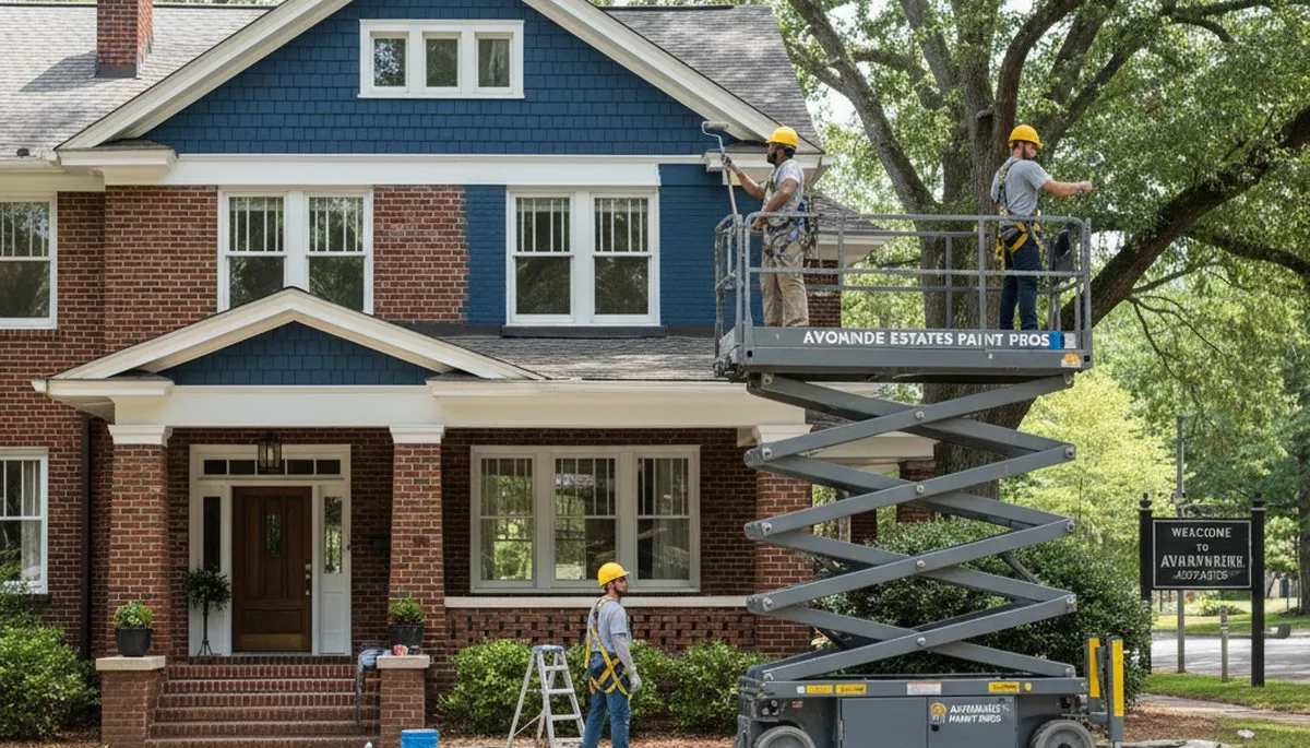 Atlanta, GA painters preparing a home exterior for professional painting service