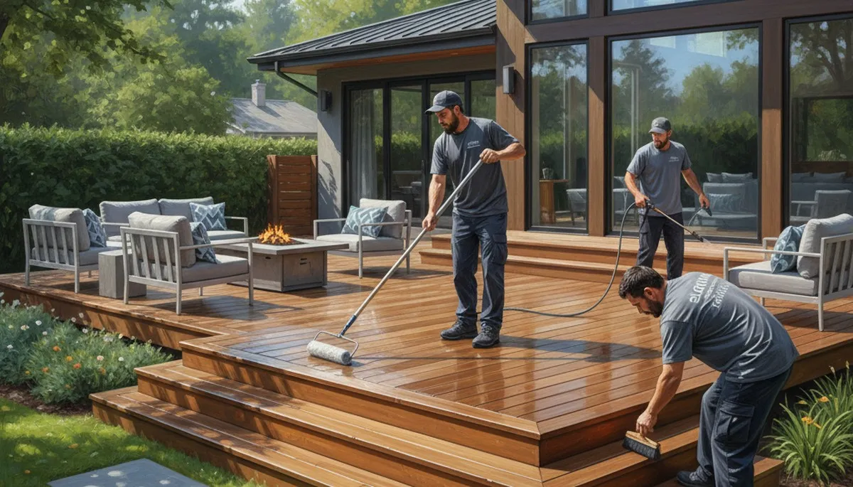Atlanta deck sealing service protecting wood from sun, rain, and humidity for lasting durability
