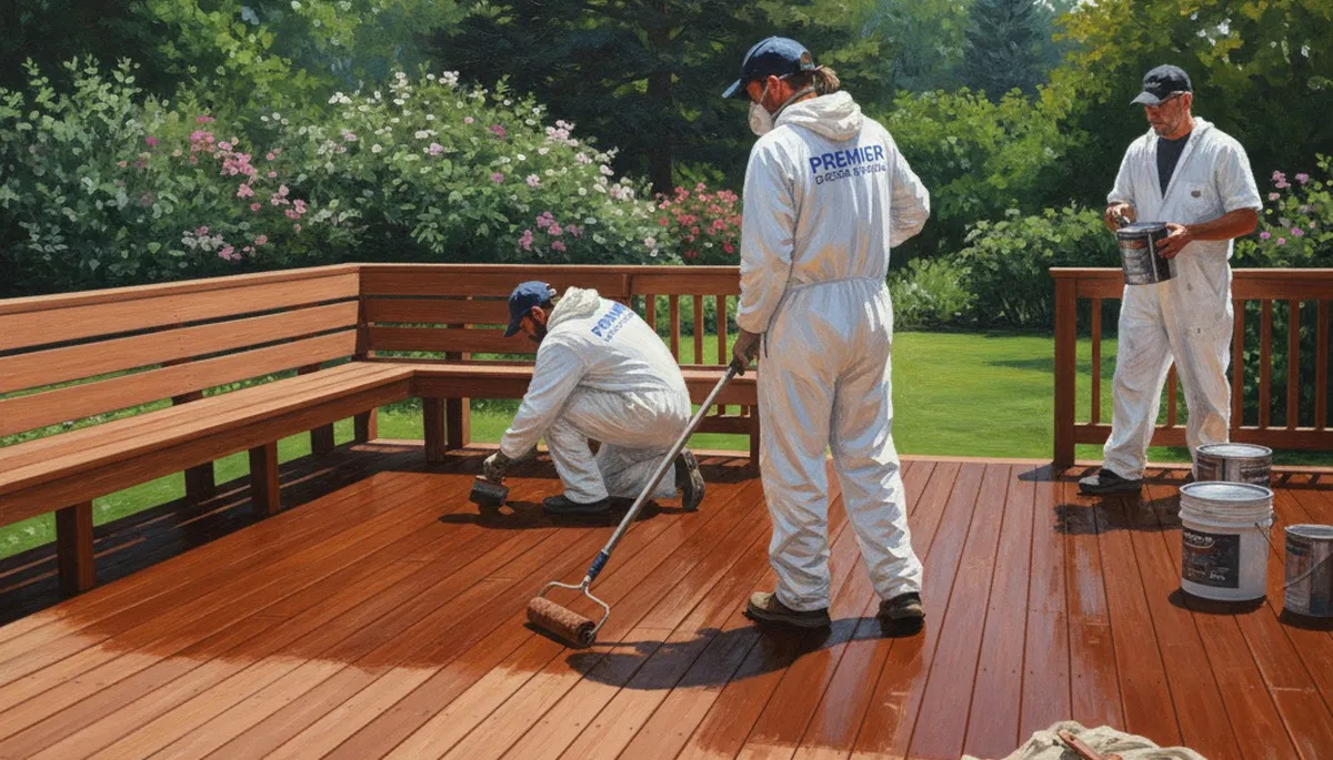 Atlanta, GA deck staining service by Atlanta Paint Pros protects wood from sun and humidity