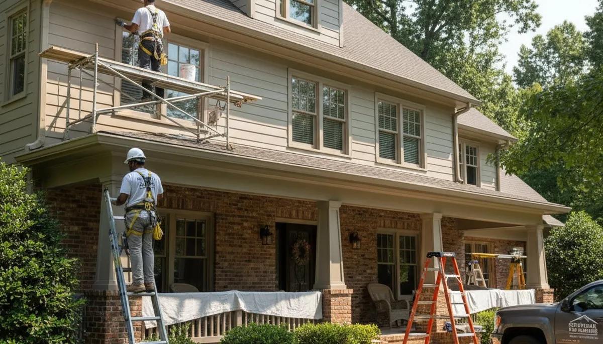 Atlanta, GA painting crew preparing a home exterior for professional painting services